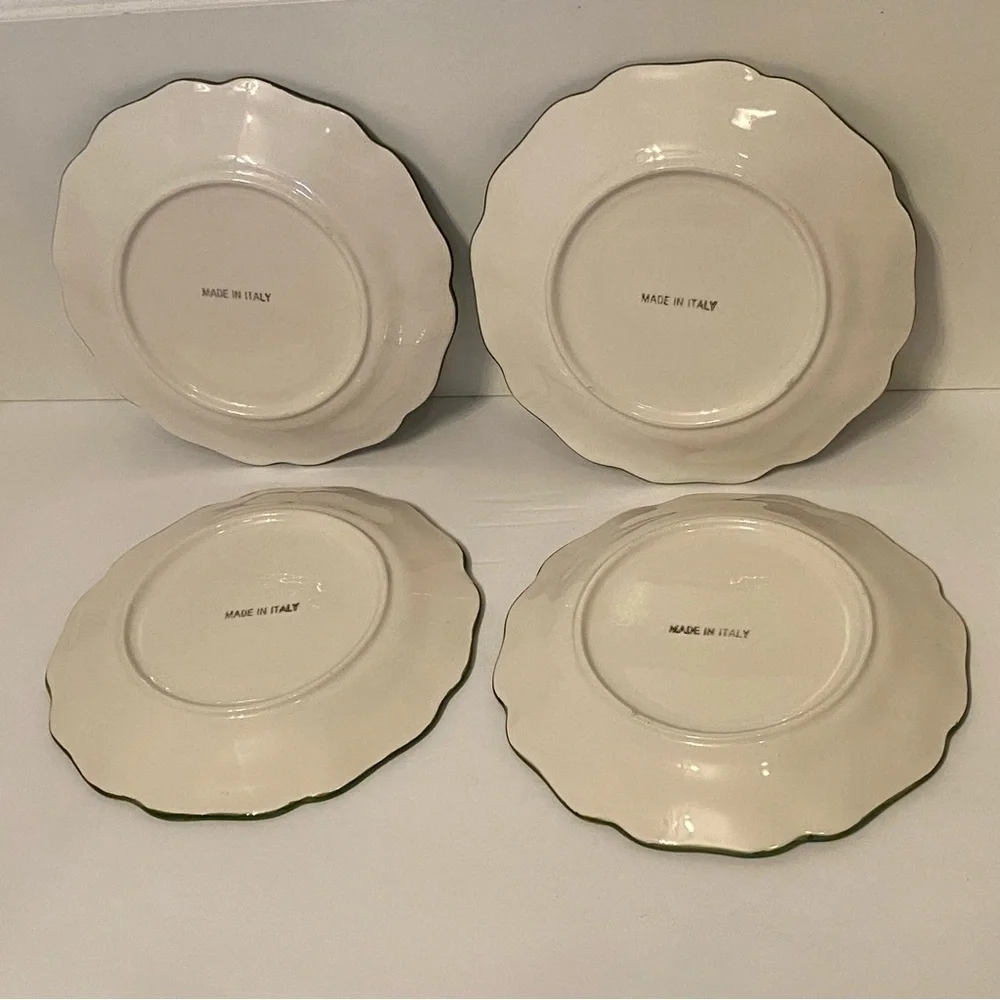SAN MARCO ITALY LUNCHEON PLATES SET OF 4 FRUIT TREES WHITE GREEN LEMON APPLE